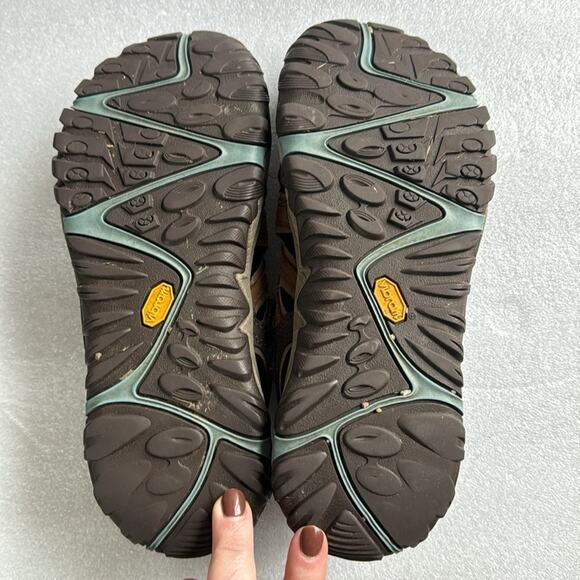 Merrell Vibram Water Shoes 8.5  Women’s Brown Blue Slip On Sandals Hike Camp - Picture 8 of 13